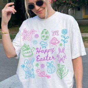 Graphic Happy Easter Shirt, Spring Tee, Cute Bunny Shirt Gift